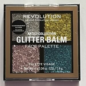 Revolution Glitter Balm Quad Palette 4 Shades Biodegradable No Glue Needed